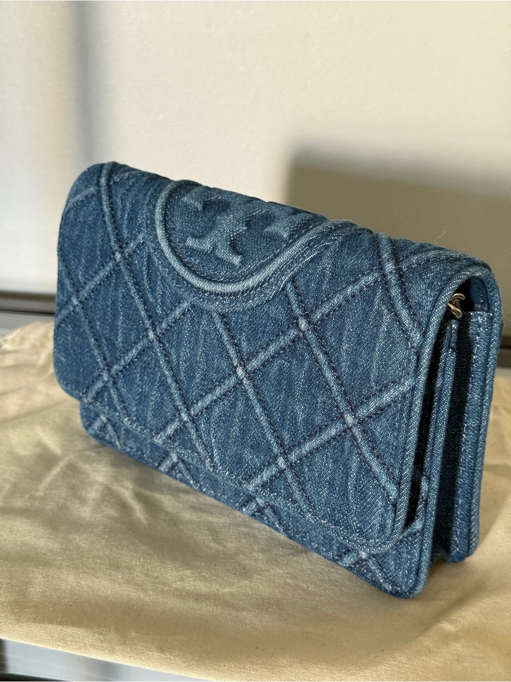 Tory Burch Fleming Quilted Denim Crossbody Wallet